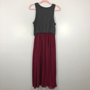 LOFT | Grey and Maroon Sleeveless Dress